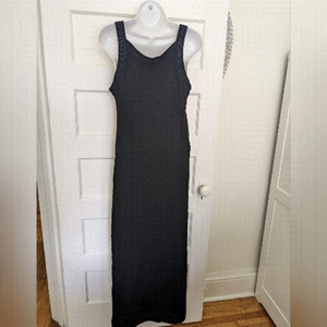 ANN TAYLOR LOFT BLACK TEXTURED TANK MAXI DRESS WITH KNIT COLLAR AND STRA…